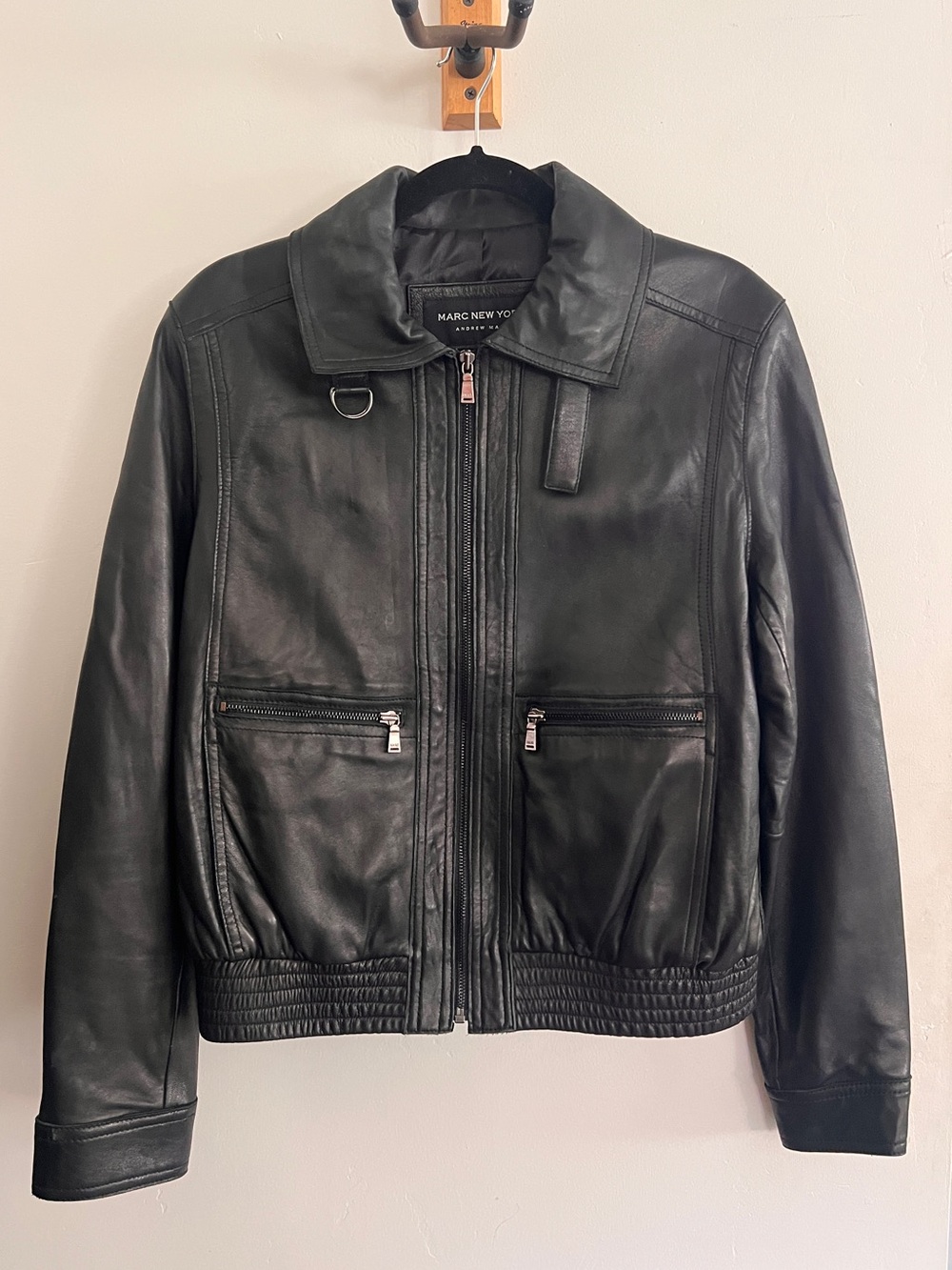Marc New York Leather Bomber with Zip Pockets